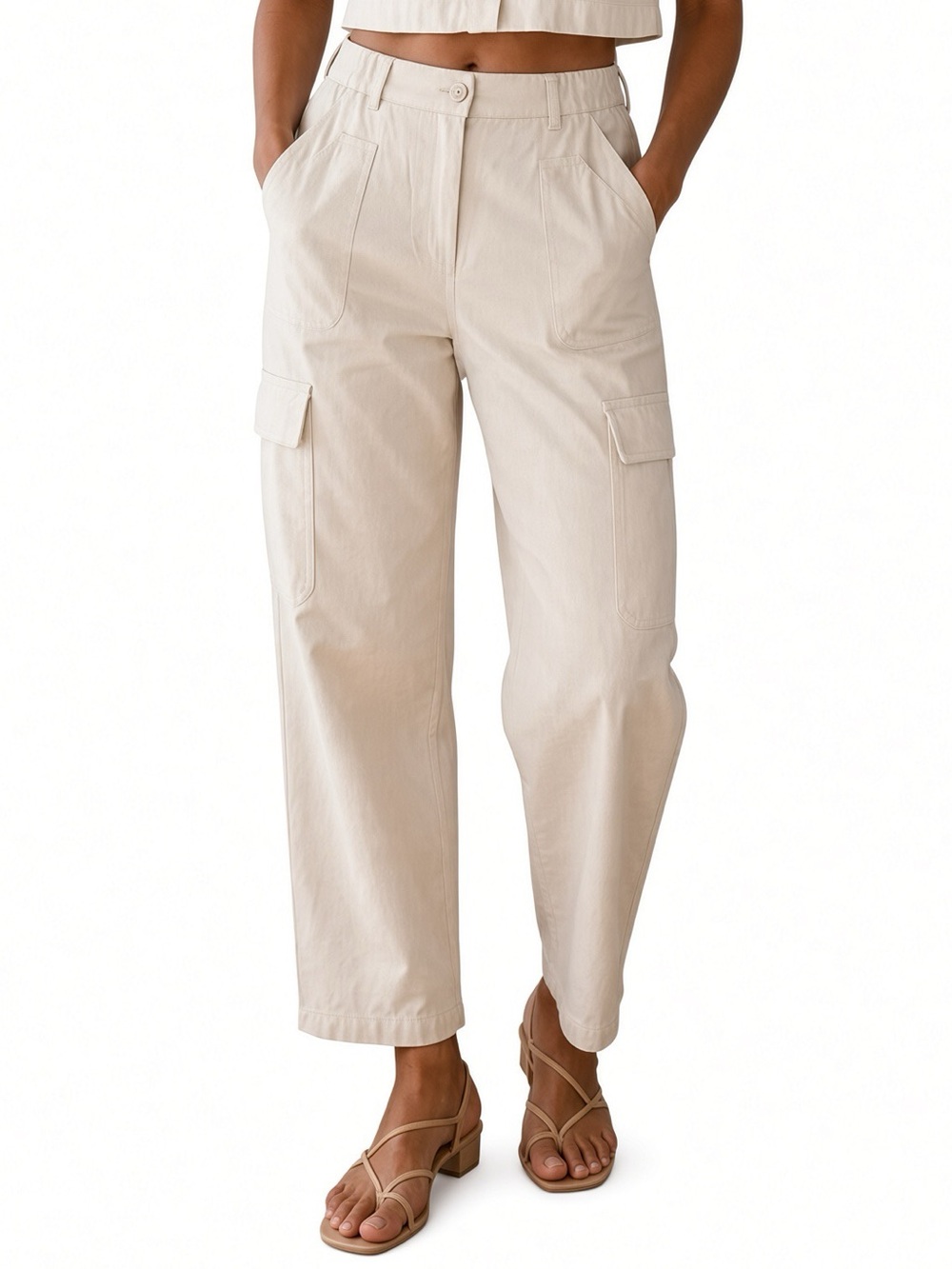 Max Studio London Ivory Cargo Utility Pants Relaxed Tapered Casual XL NWT